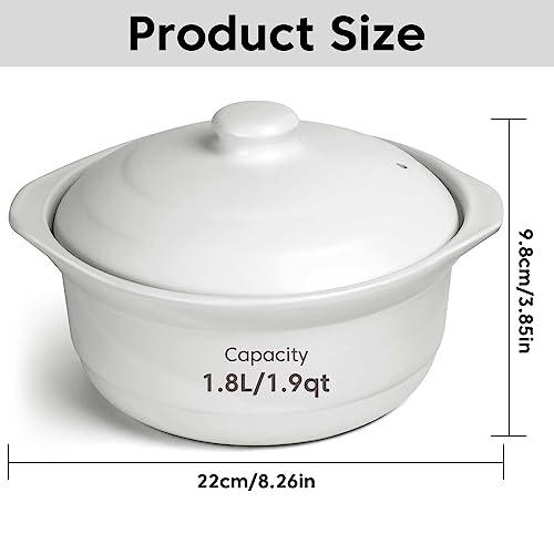 1.9-Quart Ceramic Cooking Pots with Lid - Clay Casserole, Earthenware Stew Pot, Chinese language Ceramic Stockpot