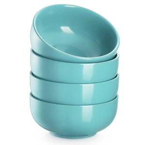 DOWAN Set of 4 Traditional 22 OZ Ceramic Bowls – 6″ Soup and Cereal Bowls for Oatmeal, Fruit, Rice, and Extra – Dishwasher and Microwave Secure (Turquoise)