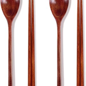 Ecloud Store® Wood Chopsticks and Spoon Set – 2-Piece Korean Tableware Mixture