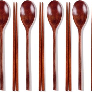 Ecloud Store Picket Chopsticks and Spoon Set – Reusable Lengthy-Dealt with Spoons and Chopsticks for Dwelling, Kitchen, and Restaurant (4 Units) – Korean Dinnerware