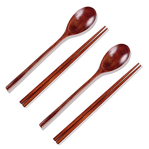 Ecloud Store® Wood Chopsticks and Spoon Set - 2-Piece Korean Tableware Mixture