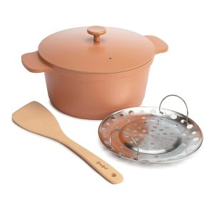 Goodful Versatile All-in-One Pot: Excessive Efficiency Multilayer Nonstick Solid Dutch Oven with Matching Lid, Roasting Rack, and Turner – PFOA-Free and Dishwasher Protected Cookware