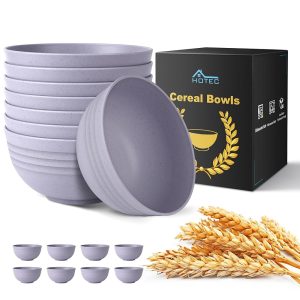 HOTEC Sturdy Wheat Straw Cereal Bowls – Microwave & Dishwasher Secure Soup and Salad Bowls, Set of 8, 26oz, BPA-Free, Purple